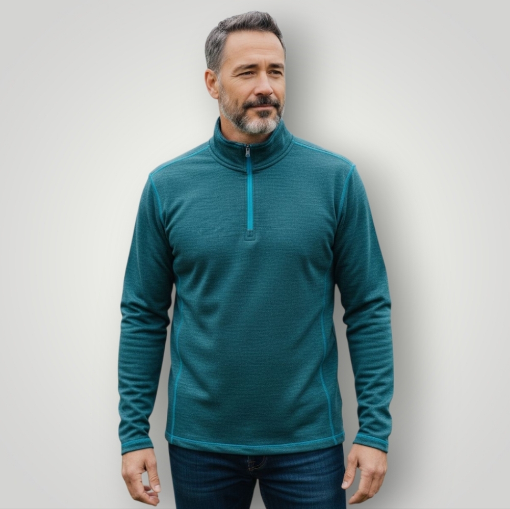 Eddie Bauer Mens TXL Quarter Zip Pullover Sweatshirt Teal Cotton Blend Outdoor